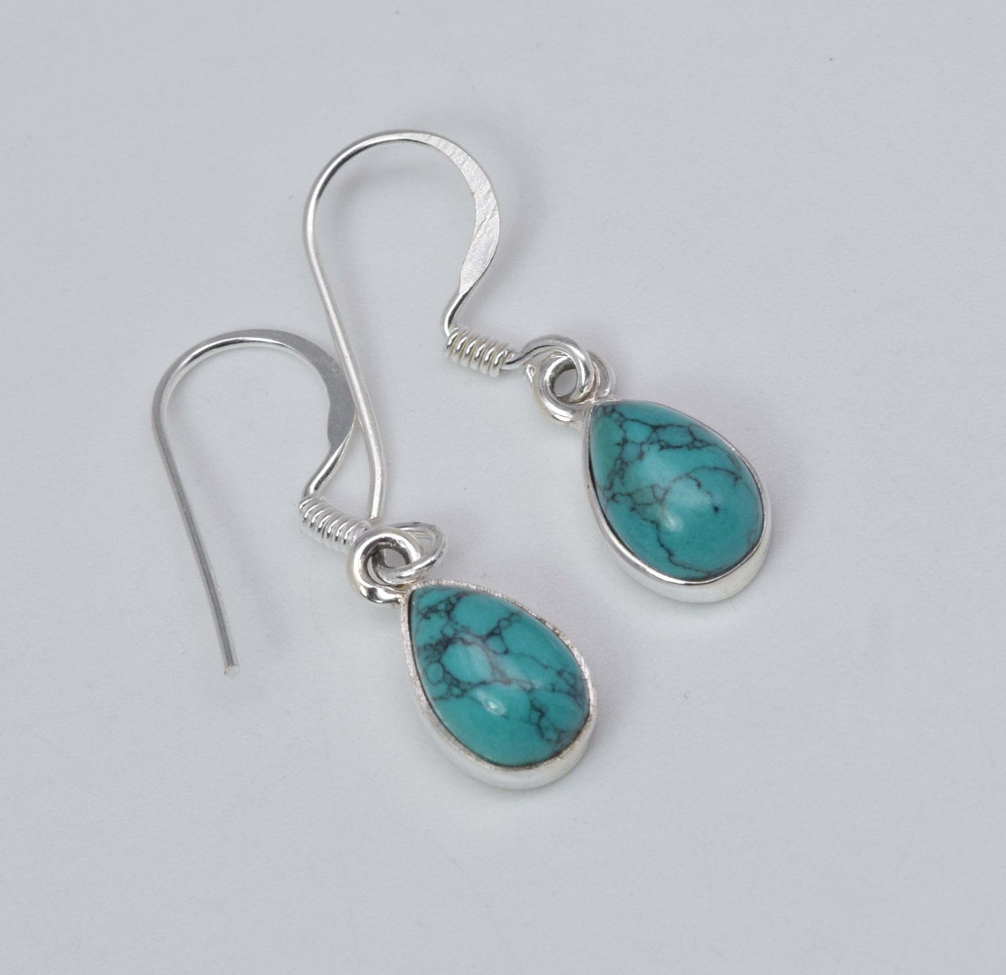 925 Solid Sterling Silver Blue Turquoise Hook Earring-1 Inch