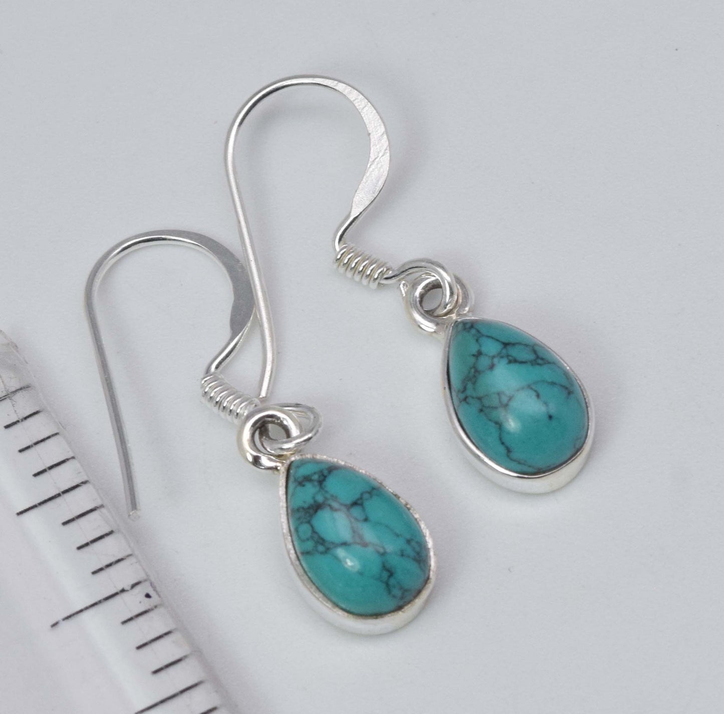 925 Solid Sterling Silver Blue Turquoise Hook Earring-1 Inch