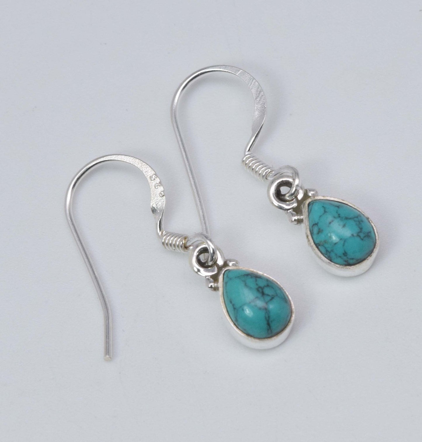 925 Solid Sterling Silver Blue Turquoise Hook Earring-1 Inch