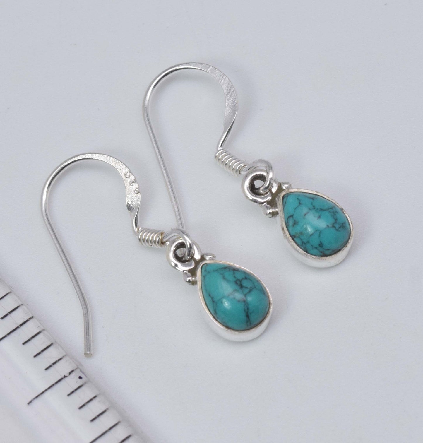 925 Solid Sterling Silver Blue Turquoise Hook Earring-1 Inch