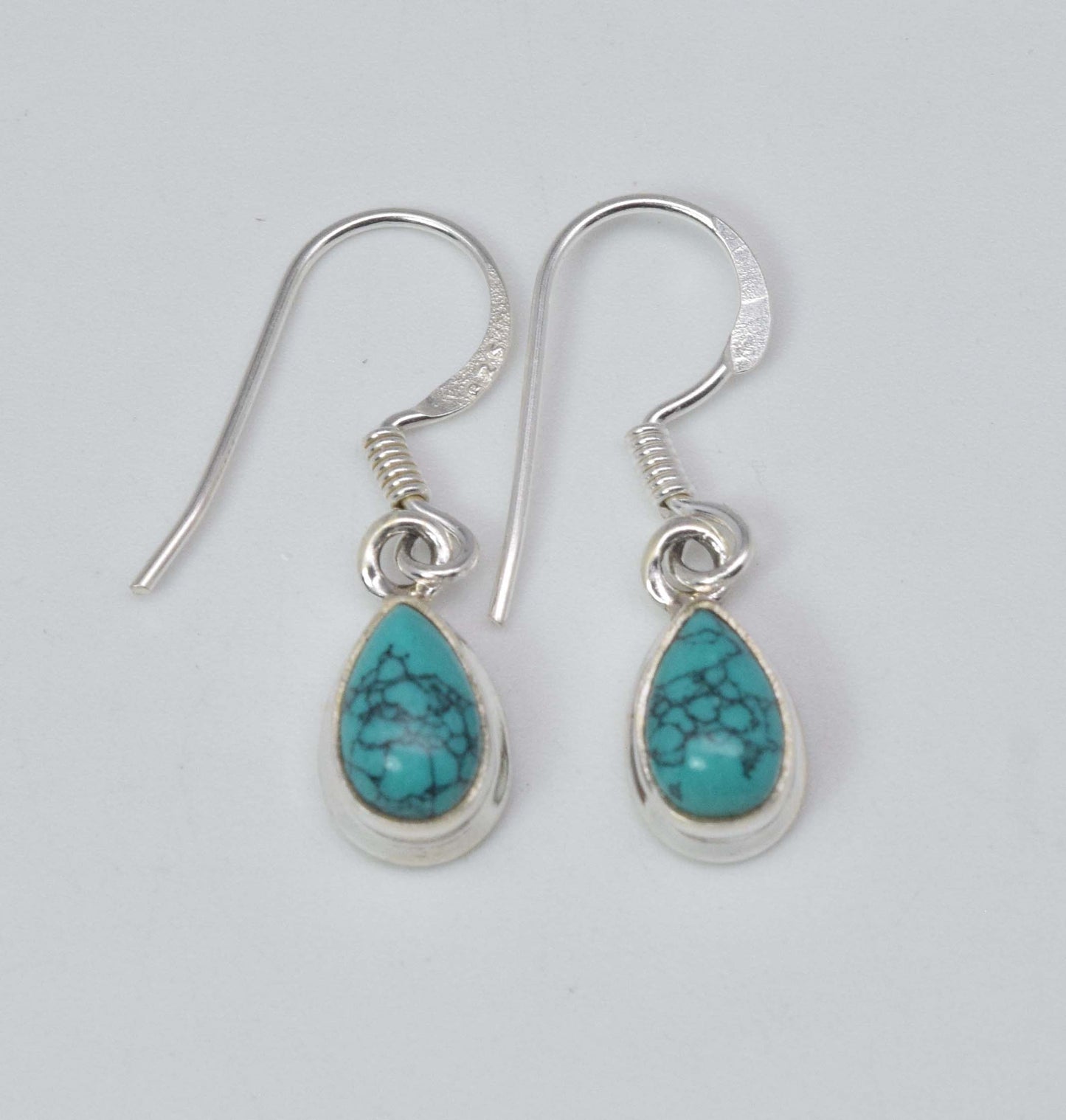 925 Solid Sterling Silver Blue Turquoise Hook Earring-1 Inch