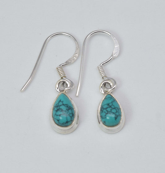 925 Solid Sterling Silver Blue Turquoise Hook Earring-1 Inch