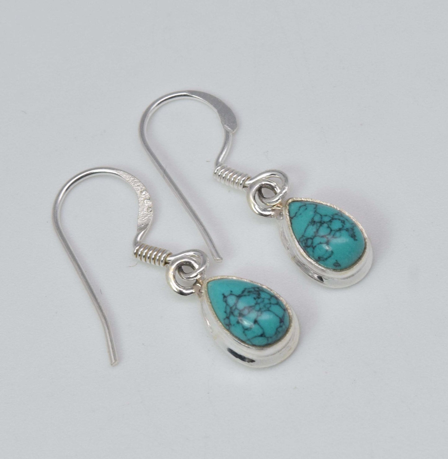 925 Solid Sterling Silver Blue Turquoise Hook Earring-1 Inch