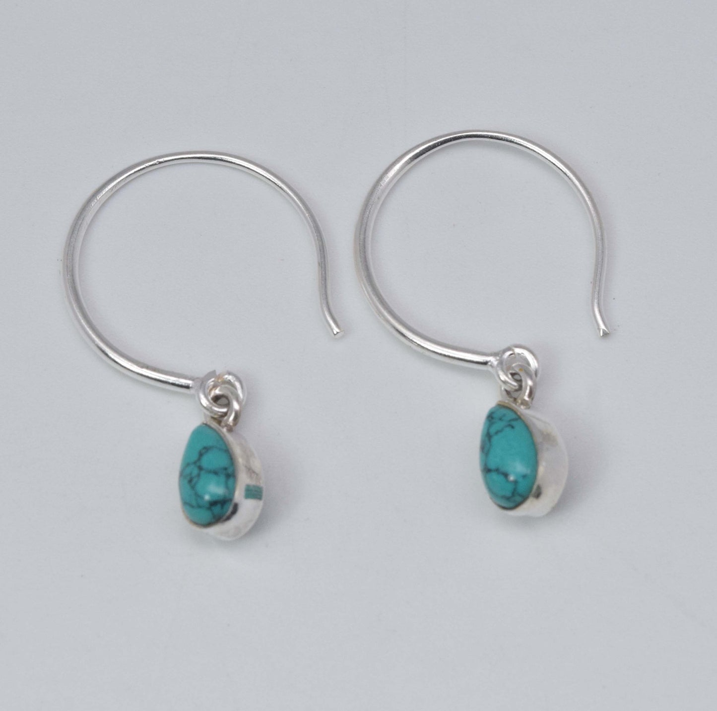 925 Solid Sterling Silver Blue Turquoise Hoop Earring-1.2 Inch