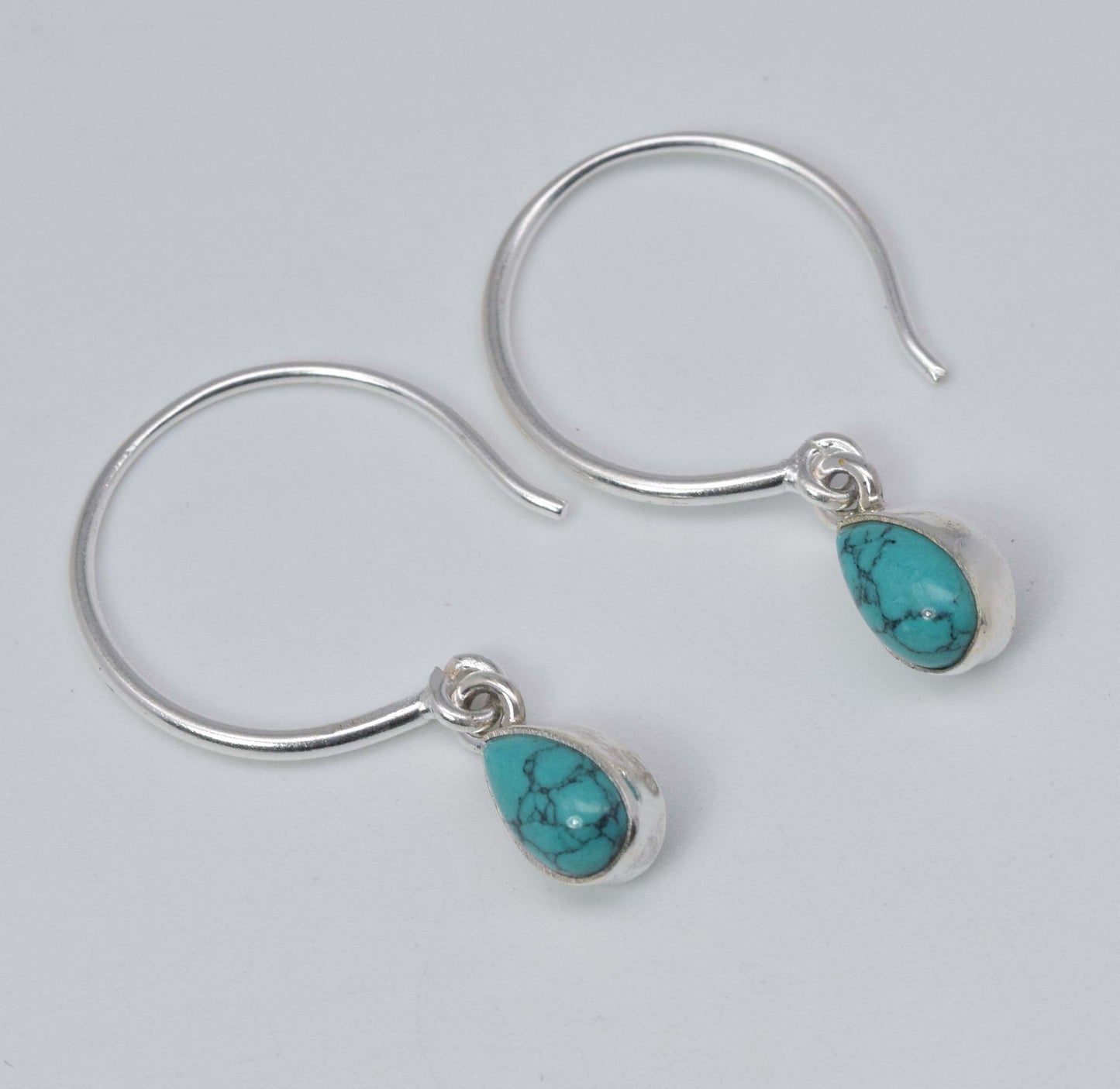 925 Solid Sterling Silver Blue Turquoise Hoop Earring-1.2 Inch