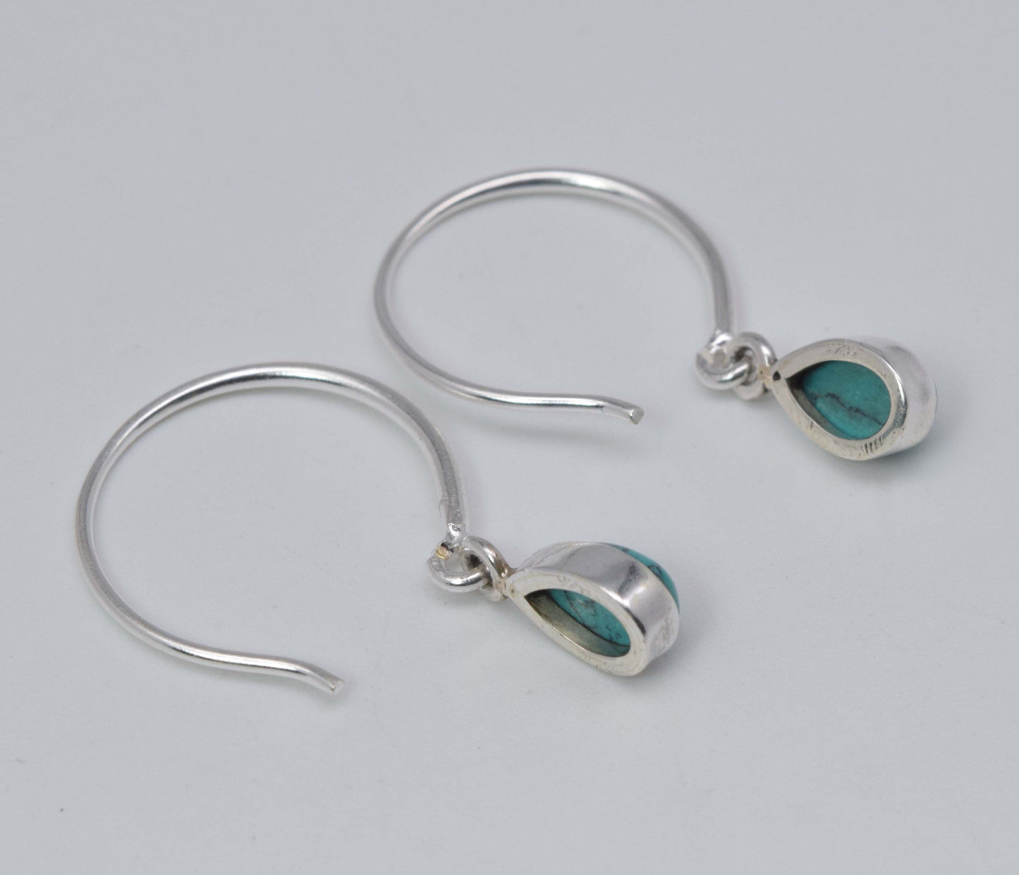 925 Solid Sterling Silver Blue Turquoise Hoop Earring-1.2 Inch