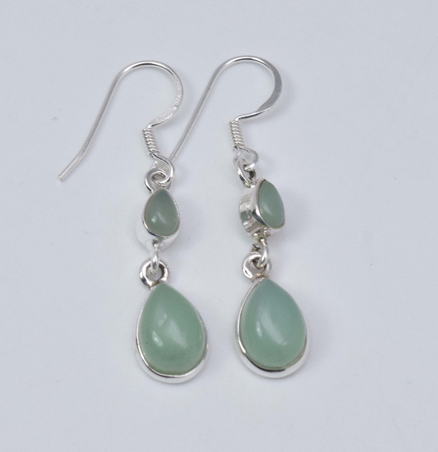 925 Solid Sterling Silver Aqua Chalcedony Hook Earring-1.5 Inch
