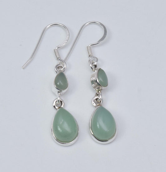 925 Solid Sterling Silver Aqua Chalcedony Hook Earring-1.5 Inch