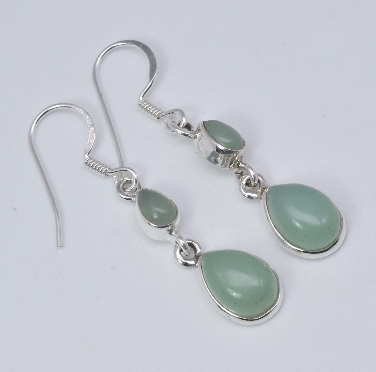 925 Solid Sterling Silver Aqua Chalcedony Hook Earring-1.5 Inch