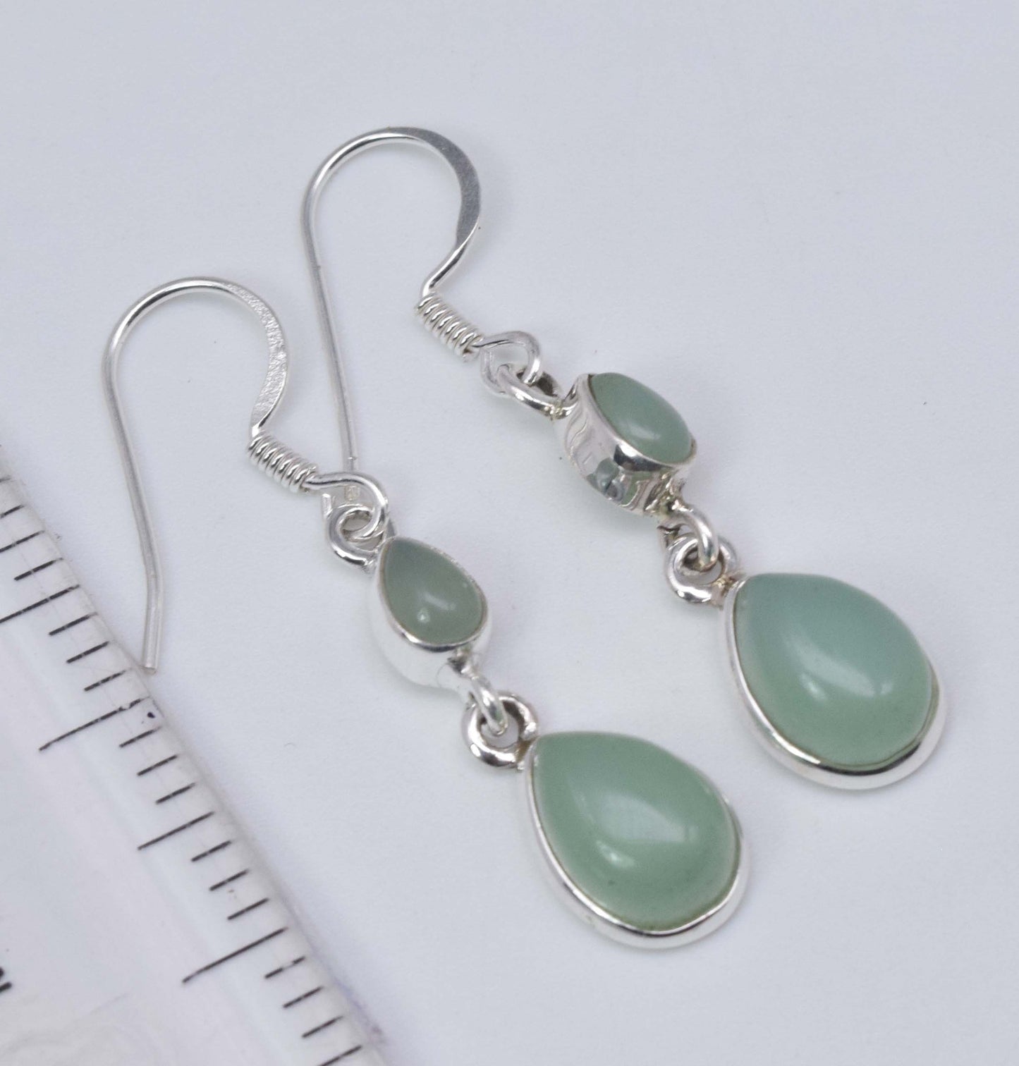 925 Solid Sterling Silver Aqua Chalcedony Hook Earring-1.5 Inch