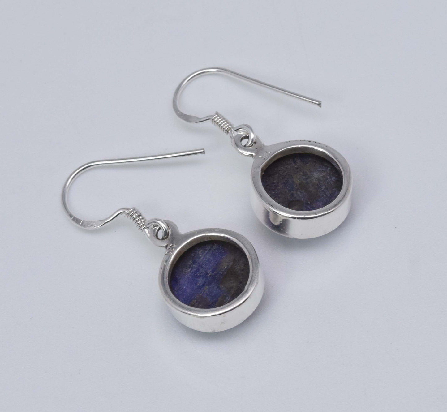 925 Solid Sterling Silver Cut Simulated Blue Sapphire Hook Earring-1 Inch