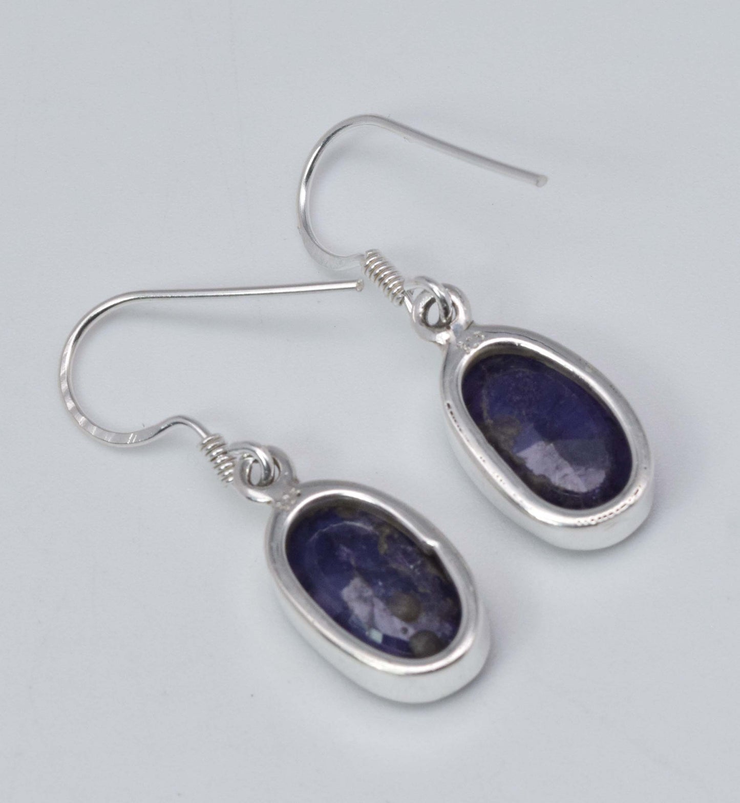 925 Solid Sterling Silver Cut Simulated Blue Sapphire Hook Earring-1.2 Inch