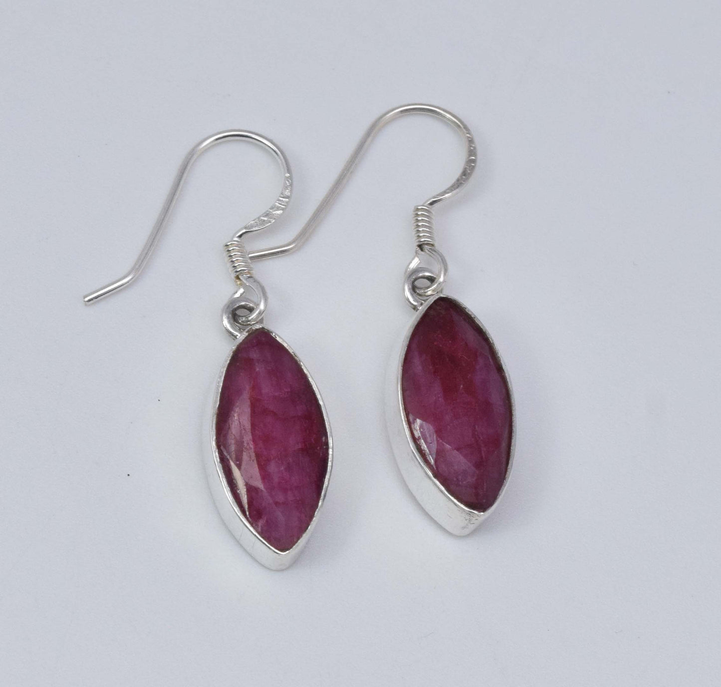 925 Solid Sterling Silver Cut Simulated Red Ruby Hook Earring-1.3 Inch