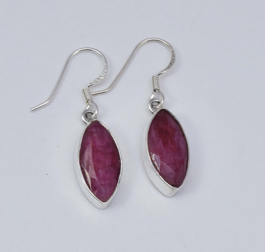 925 Solid Sterling Silver Cut Simulated Red Ruby Hook Earring-1.3 Inch