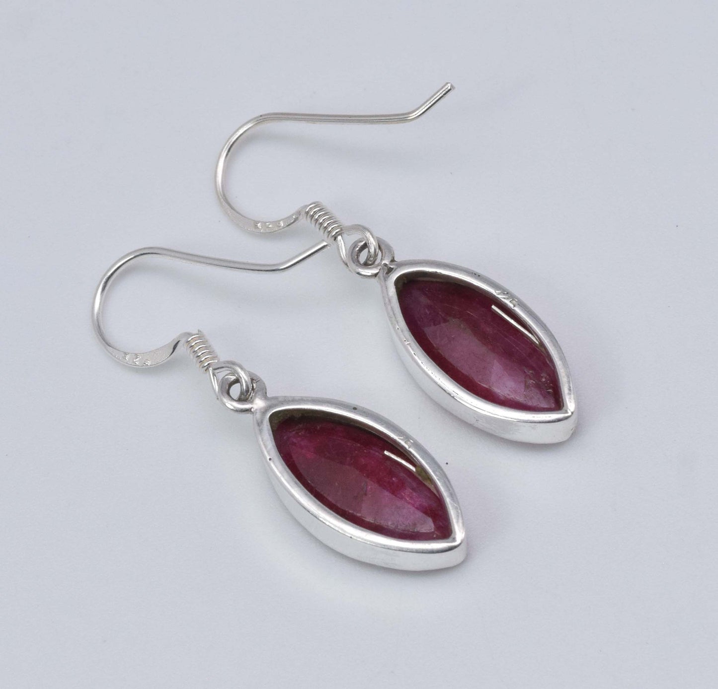 925 Solid Sterling Silver Cut Simulated Red Ruby Hook Earring-1.3 Inch